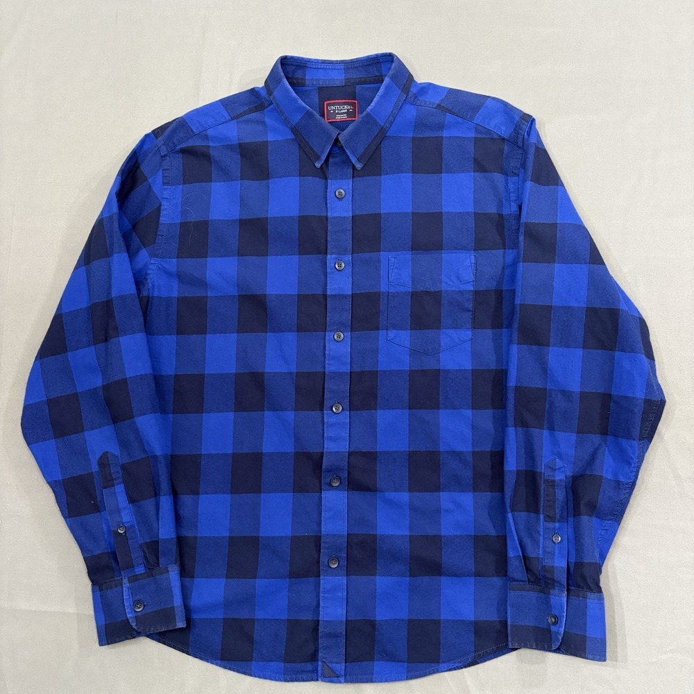 UNTUCKit Flannel Shirt Mens XL Blue Black Long Sleeve Button-Up Plaid Cotton